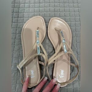 FIONI Clothing Beige Gemstone Thong Sandals